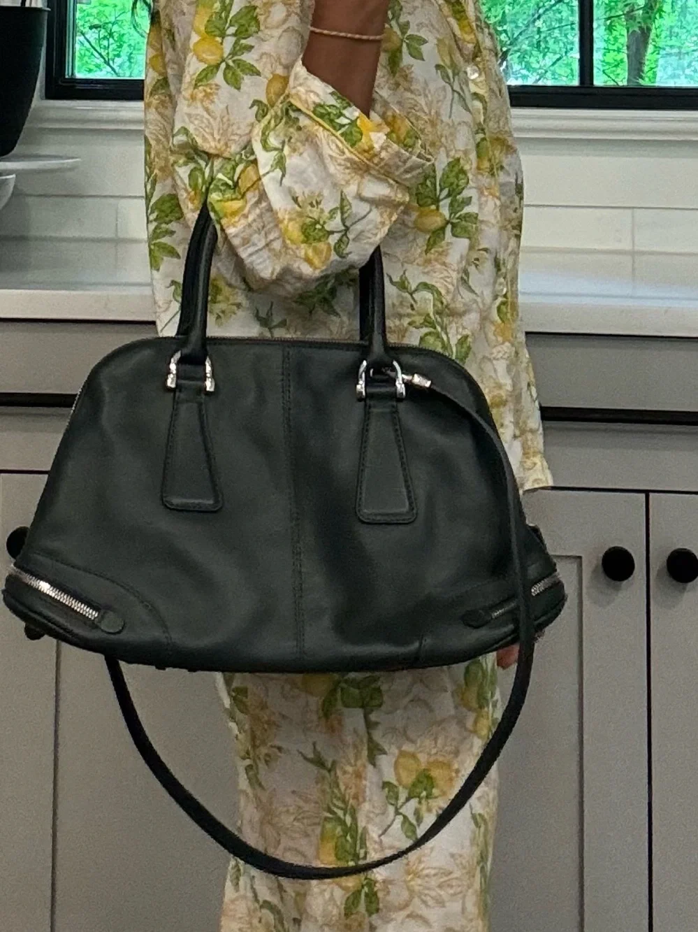 TOD'S Dark Green Leather Dome Satchel